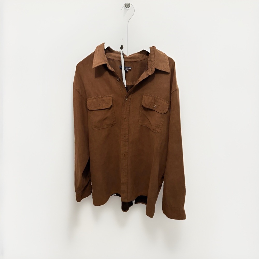 VTG 90s Basic Editions Men's Brown Faux Suede Retro Western Shirt Button Down XL